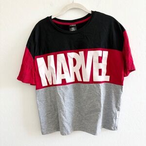 MARVEL by Her Universe‎ Color Block Logo T Shirt Black Red Gray